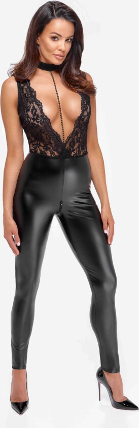 F298 Libido Deep-V catsuit with collar and pearl chain