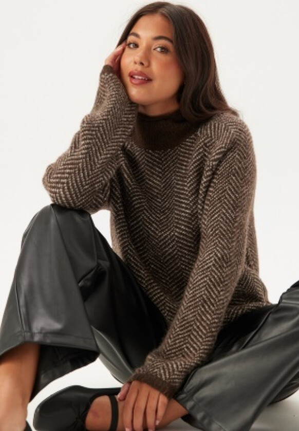 Vilory High Neck L/S KNIT TOP Coffee Bean Pattern:eggnog Mel M
