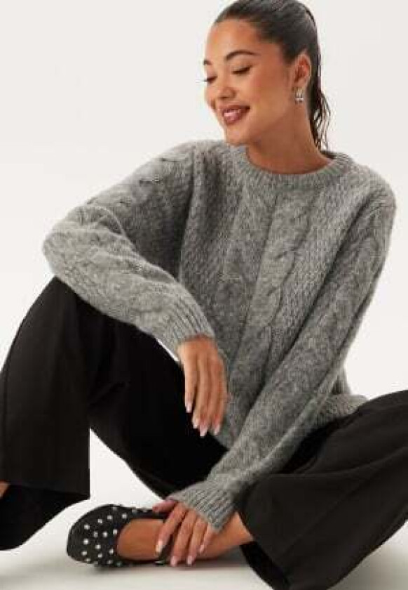 Pcnina Ls O-neck Knit Medium Grey Melange L