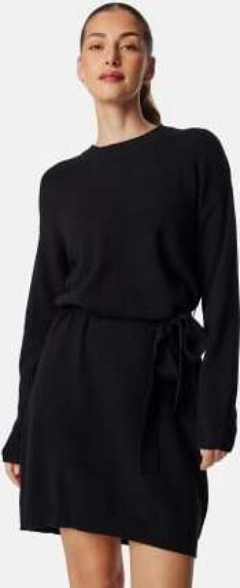 Viril O-neck L/S BELT KNIT DRESS Black L