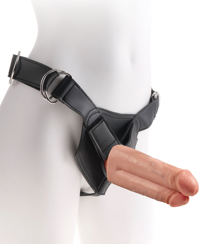 Two Cocks One Hole Strap-On 17.8cm - Flesh