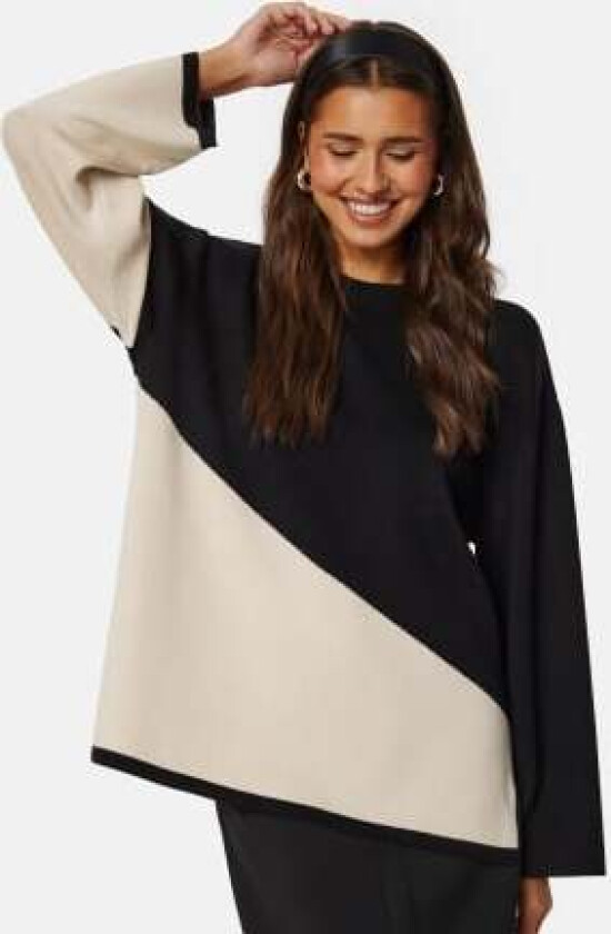 Ester Block L/S Knit Pullover Black Detail:Cb Sand S