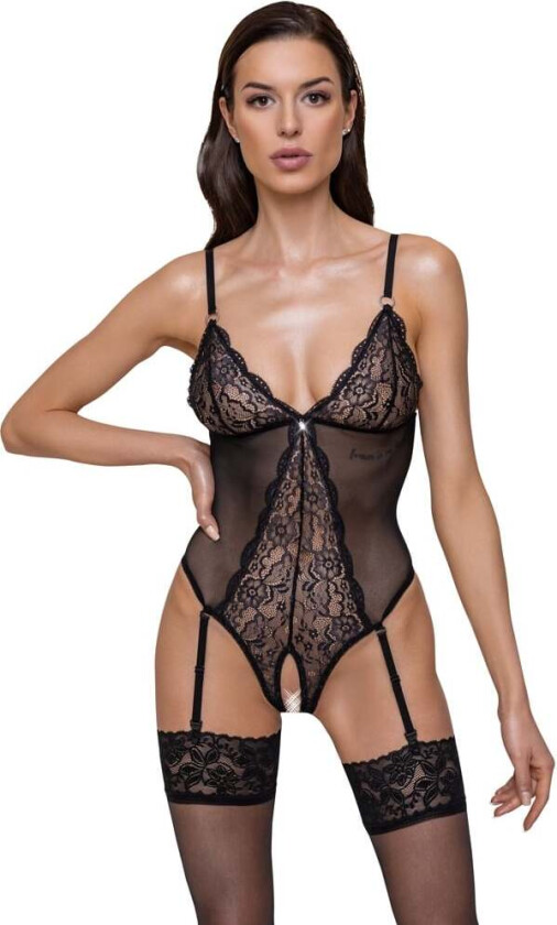 Black thong lace body with open crotch