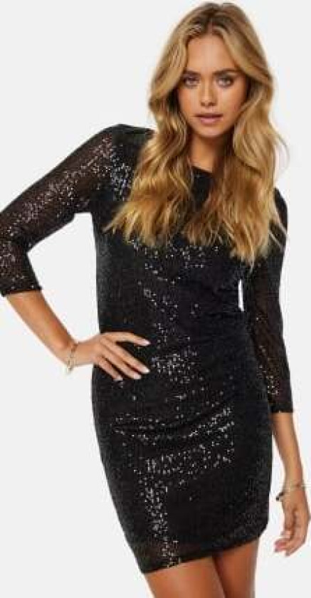 Sparkling 3/4 O-Neck Dress Black M