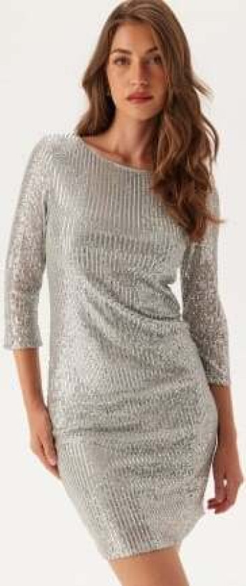Sparkling 3/4 O-Neck Dress silver L