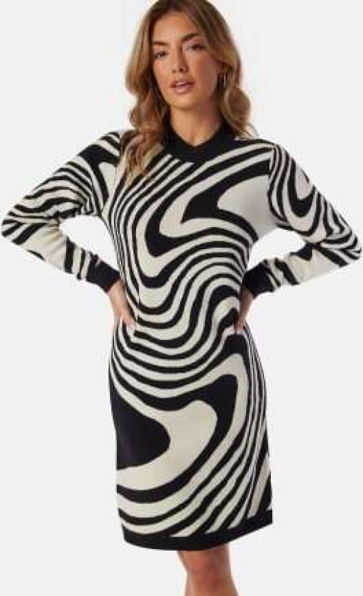 Ray L/S Knit Dress AOP Black Pattern:Sandshell zebra S