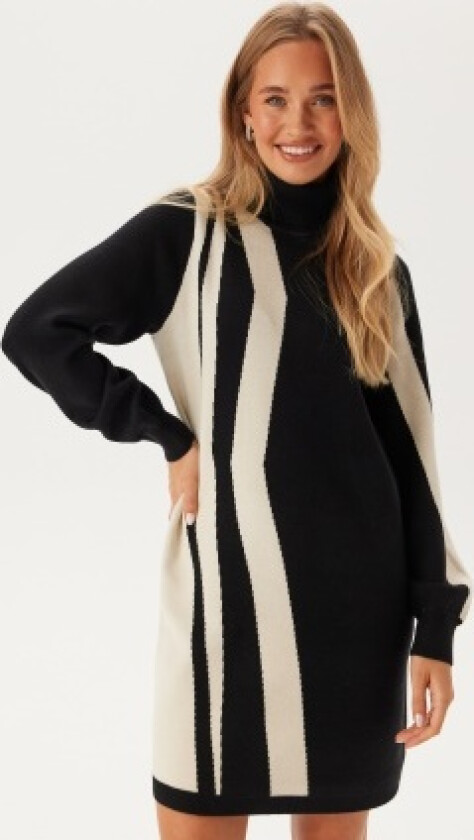 Ray L/S Knit Rollneck Dress Black/Sandshell L