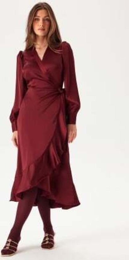 Objsateen Wrap Dress Cabernet 38