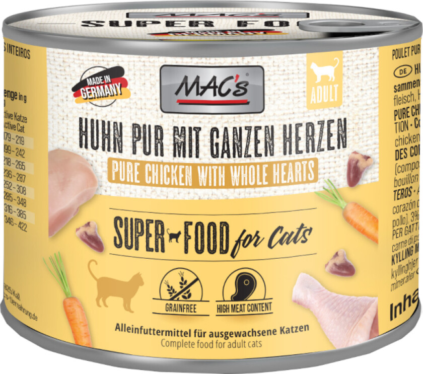 MAC´s Cat Kattefôr 6 x 200 g - Kylling PUR med hele kyllinghjerter