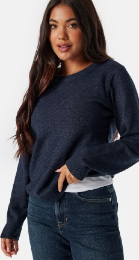 Viril O-neck L/S Knit Top Total Eclipse Detail:Melange L