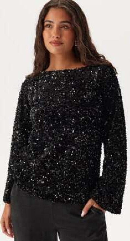 Vifaith Boat Neck L/S SEQUIN T Black Beauty Detail:black Beau M