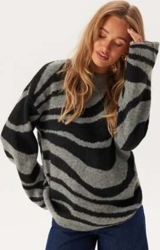Objdiana Lo L/S KNIT PULLOVER Black Pattern:zebra Desert T M/L