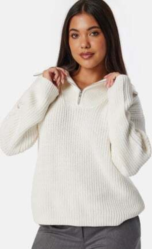 Slfbloomie Ls Knit Half Zip Snow White M