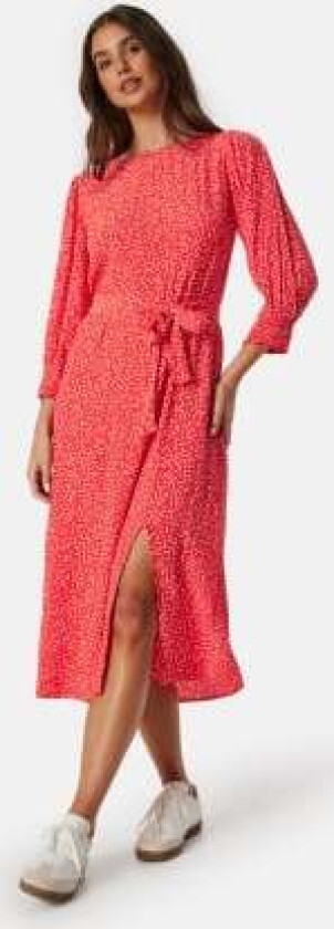 Pcsui 3/4 Sleeve Midi Dress Orange/White S