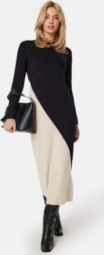 Objester Block Knit Dress Black Detail:Cb Sand S