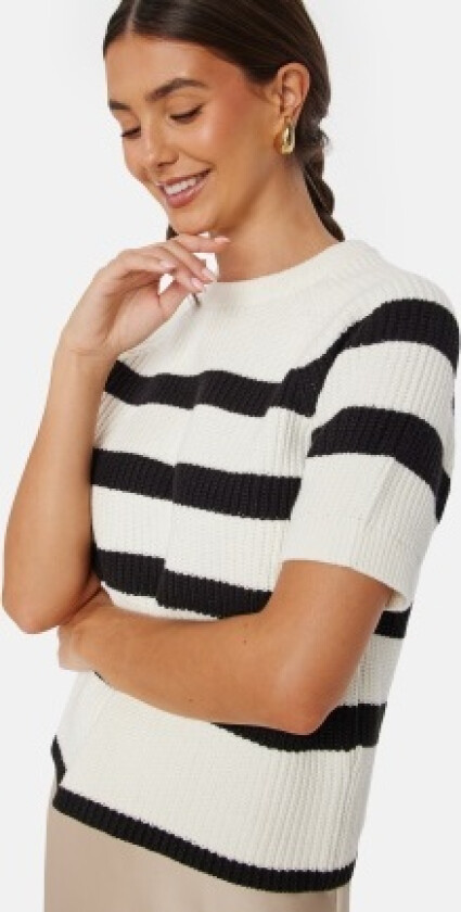 Slfbloomie SS Knit O-Neck Snow White Stri Bl XXXL