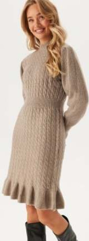 Vera LS Short Knit Dress Moon Rock Detail:Melange XS