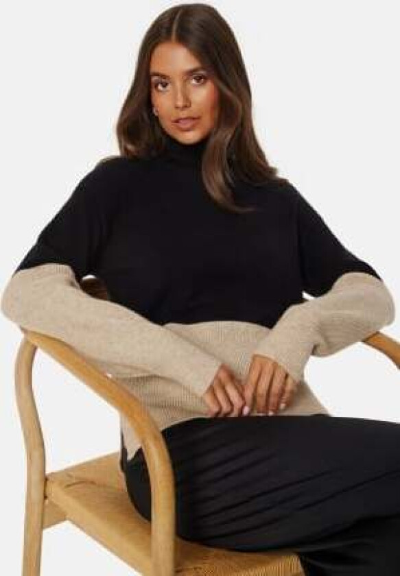 Ril Blocking Roll-NK L/S Knit Top Black/Beige S