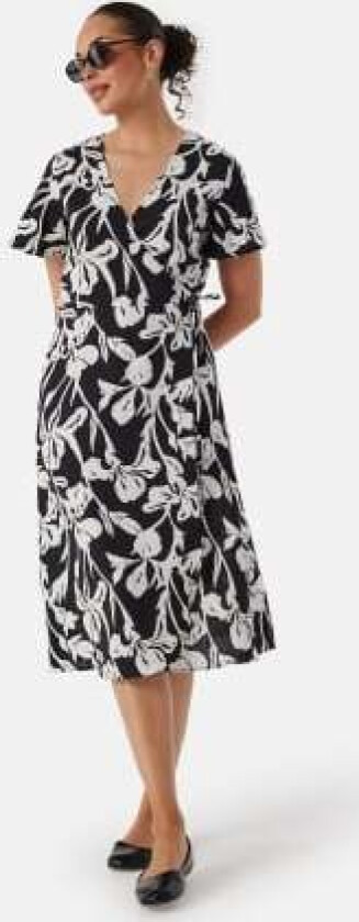 Lovie S/S Wrap Midi Dress Black/Patterned 34