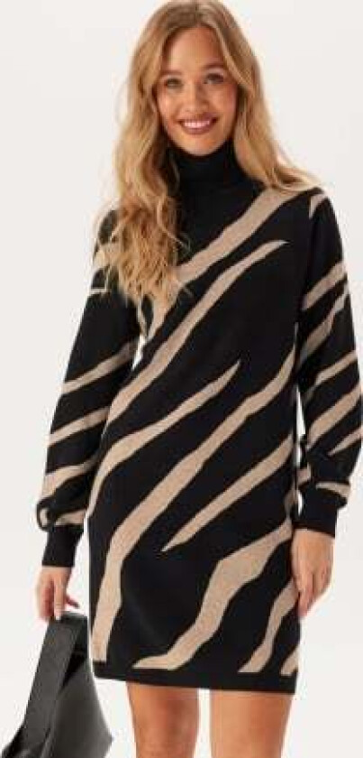 Ray L/S Knit Rollneck Dress Black Desert/Taupe XS
