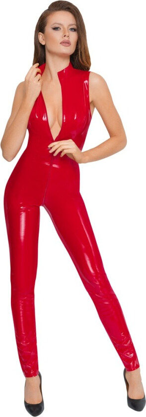Rød Jumpsuit av Vinyl med Glidelås