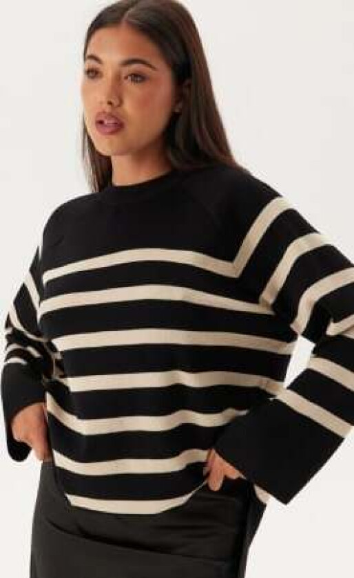 Objester LS Knit Top Black Stripes:Sandshell S