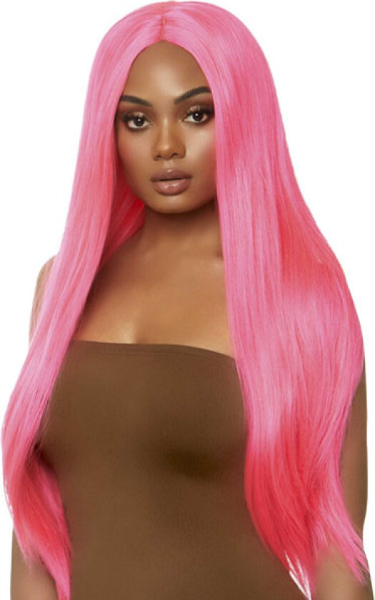 Long Straight Center Part Wig Neon Pink