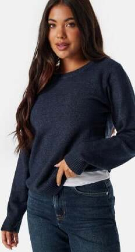 Viril O-neck L/S Knit Top Total Eclipse Detail:Melange XS
