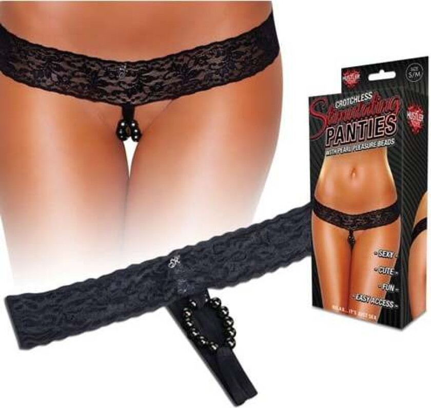 HUSTLER PANTIE THONG PEARL PLEASURE BEADS - BLACK