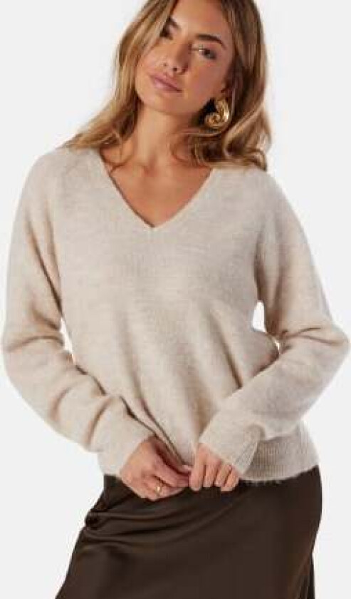 Slflulu New Ls Knit V-neck B Birch Detail:melange L