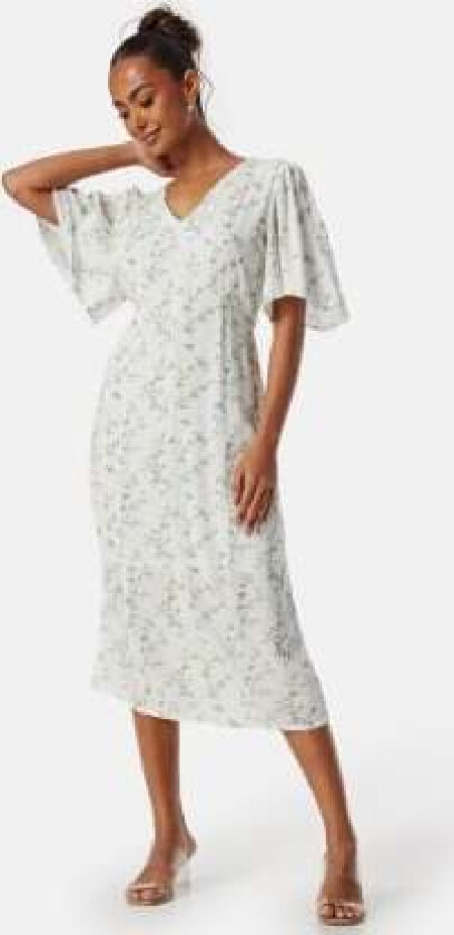 Pckary SS V-Neck midi dress White/Floral M