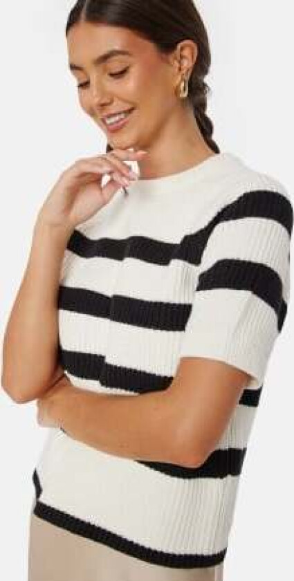 Slfbloomie SS Knit O-Neck Snow White Stri Bl L