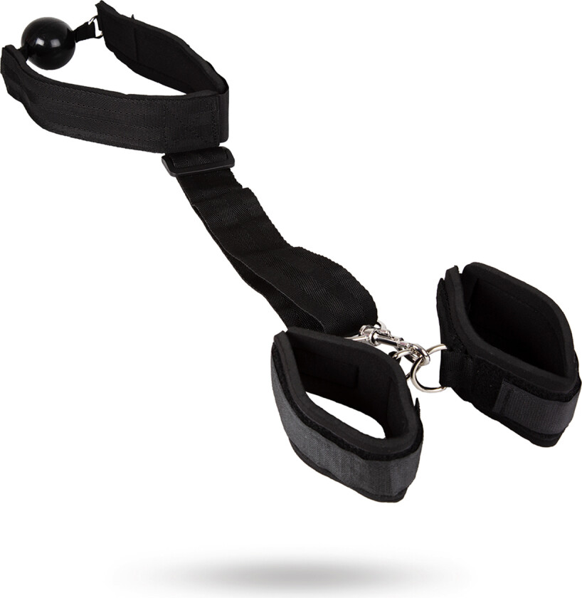 Ball Gag with Wrist Restraints - Black