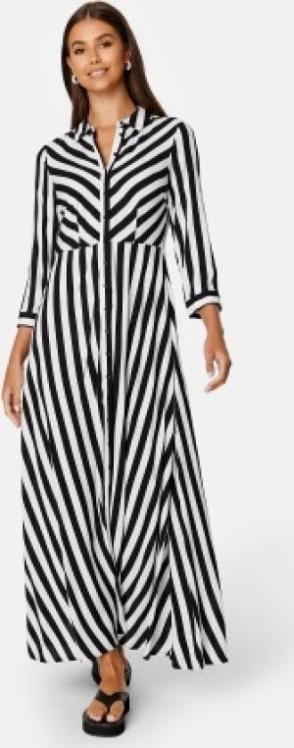 Savanna Long Shirt Dress Black Stripe:W WHITE L