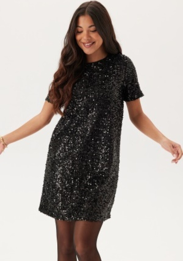 Pcserena Sequin Ss O-neck Dres Black Detail:black Detail S
