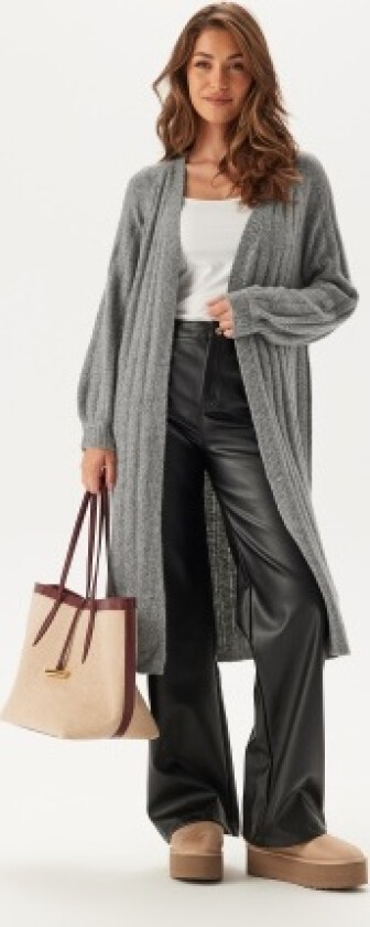 Pcmaggy Ls Long Knit Cardigan Medium Grey Melange M