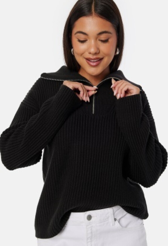 Slfbloomie Ls Knit Half Zip Black XS