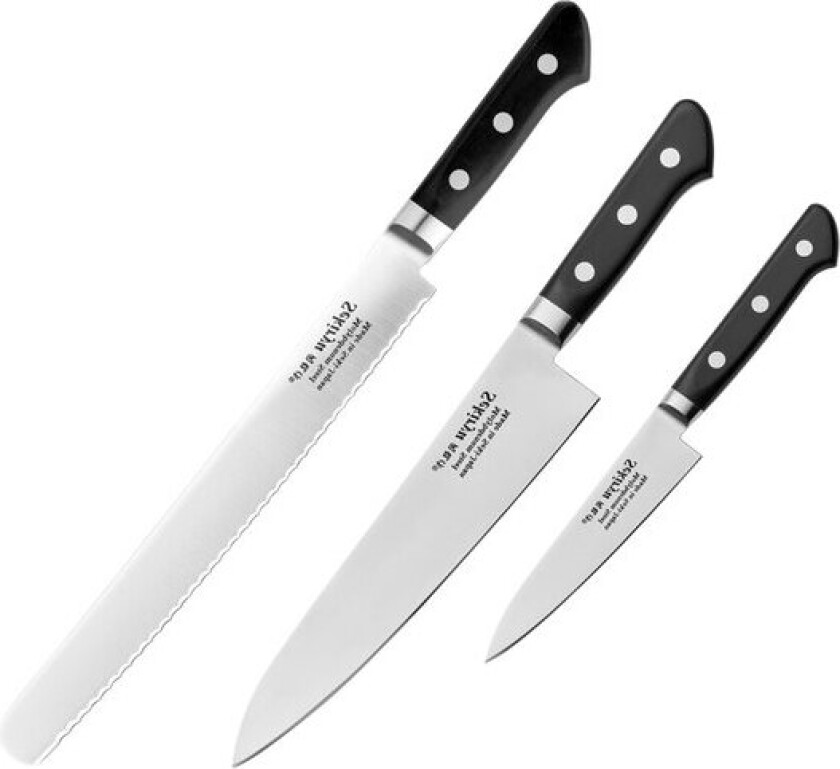 - Master knivsett 3 deler kokkekniv, grønnsakskniv, brødkniv svart