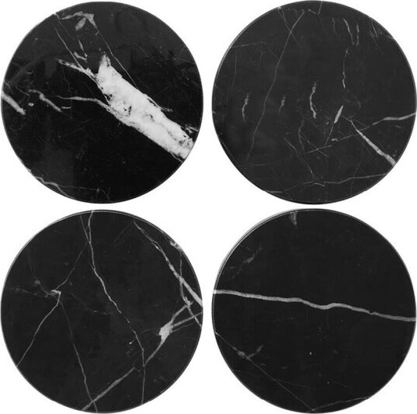 - Marmor glassbrikke rund 10 cm 4 stk svart
