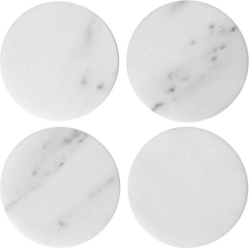 - Marmor glassbrikke rund 10 cm 4 stk hvit/natur