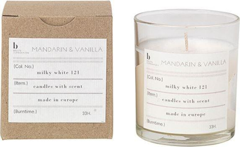 - Mandarin/vanilla duftlys 7,4 cm hvit