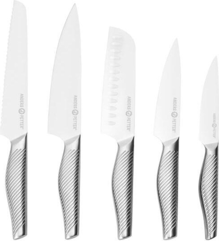 - Knivsett 5 deler rustfritt stål