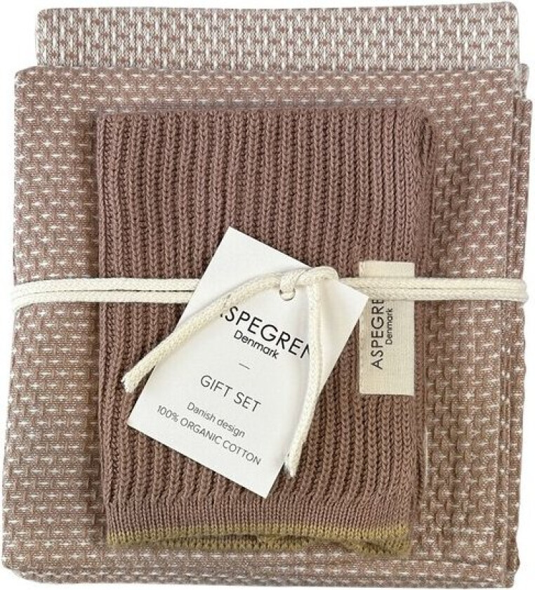 - Gavesett kjøkkenklut/kjøkkenhåndkle 3 deler tan