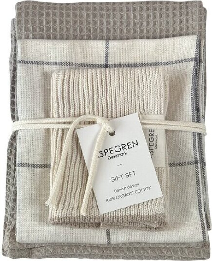 - Gavesett kjøkkenklut/kjøkkenhåndkle 3 deler sand