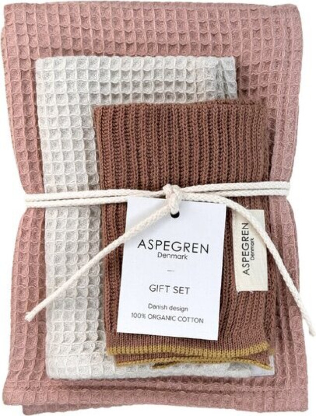 - Gavesett kjøkkenklut/kjøkkenhåndkle 3 deler praline