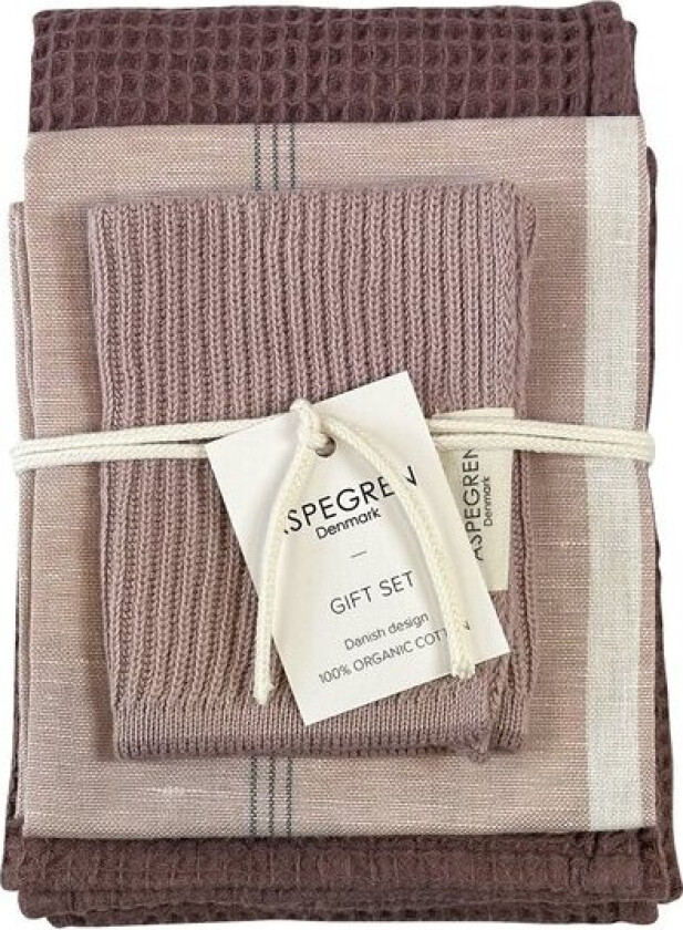 - Gavesett kjøkkenklut/kjøkkenhåndkle 3 deler old rose