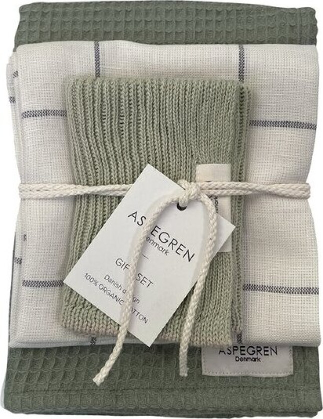 - Gavesett kjøkkenklut/kjøkkenhåndkle 3 deler herb