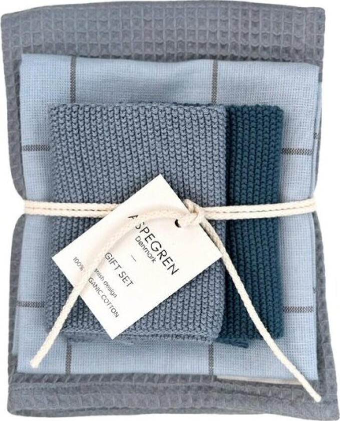 - Gavesett kjøkkenklut/kjøkkenhåndkle 4 deler fjord