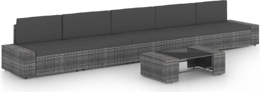 Hagesofagruppe med puter 6 deler polyrotting grå