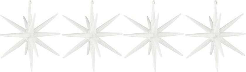 - Spike juletrepynt store stjerner 12 cm 4 stk hvit/glitter